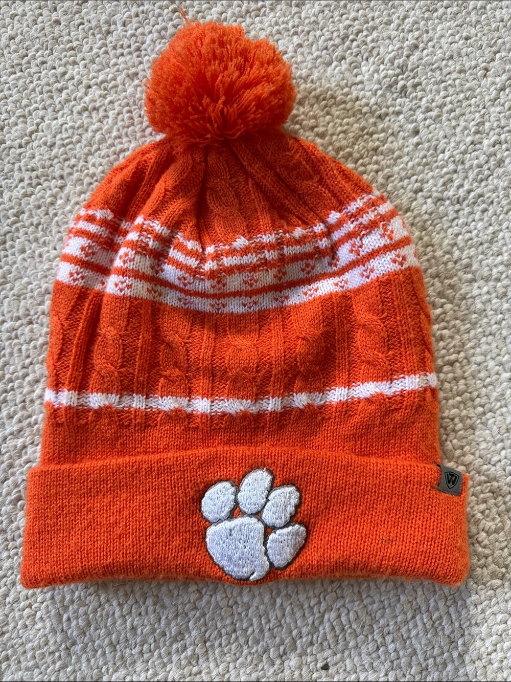 Youth Orange Clemson Pom Hat with Paw Patch